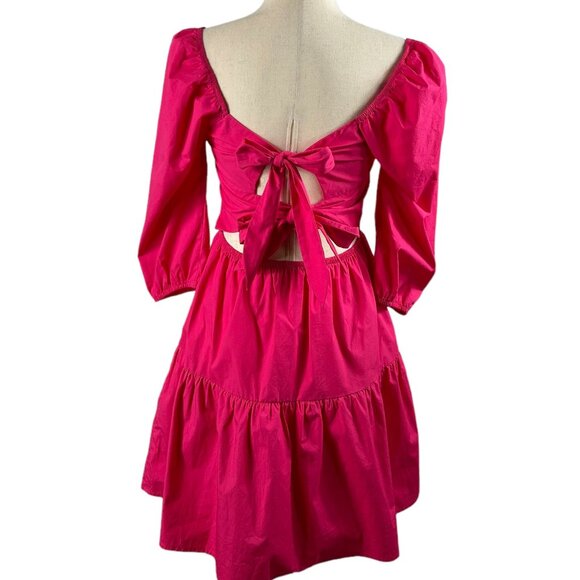 NWOT Adelyn Rae Pink Fuschia Sandi Poplin Tie-Back Mini Dress Size Small - Picture 4 of 11